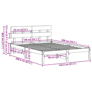 Sängram med huvudgavel Brun 140 x 200 cm Massivt tallträ