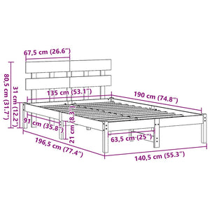Sängram med huvudgavel Vit 135 x 190 cm Massivt tallträ