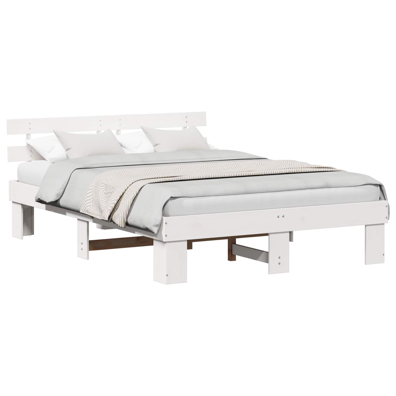 Sängram med huvudgavel Vit 150 x 200 cm Massiv furu