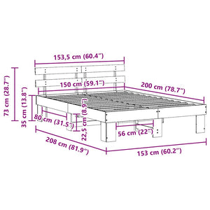 Sängram med huvudgavel Vaxbrun 150 x 200 cm Massiv furu
