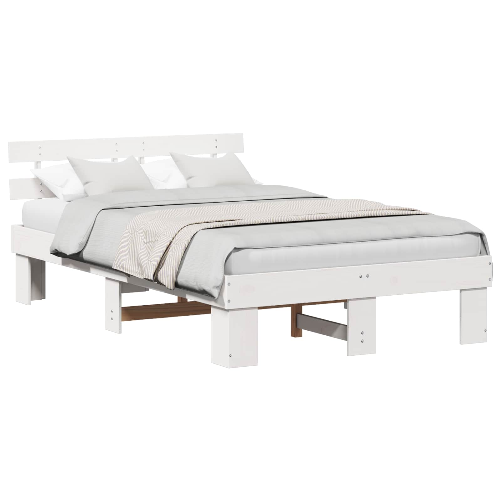 Sängram med huvudgavel Vit 140 x 190 cm Massiv furu