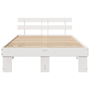 Sängram med huvudgavel Vit 135 x 190 cm Massiv furu