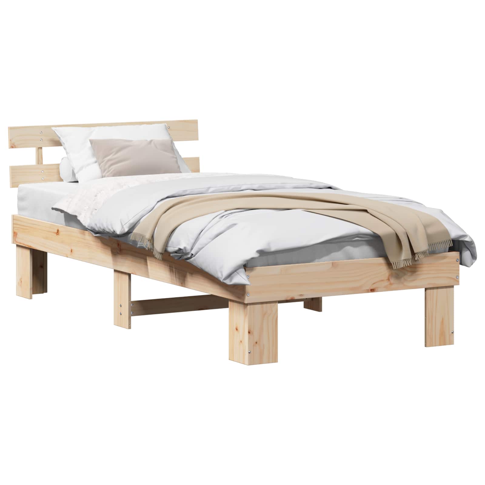 Sängram med huvudgavel Naturfärg 75 x 190 cm Massiv furu