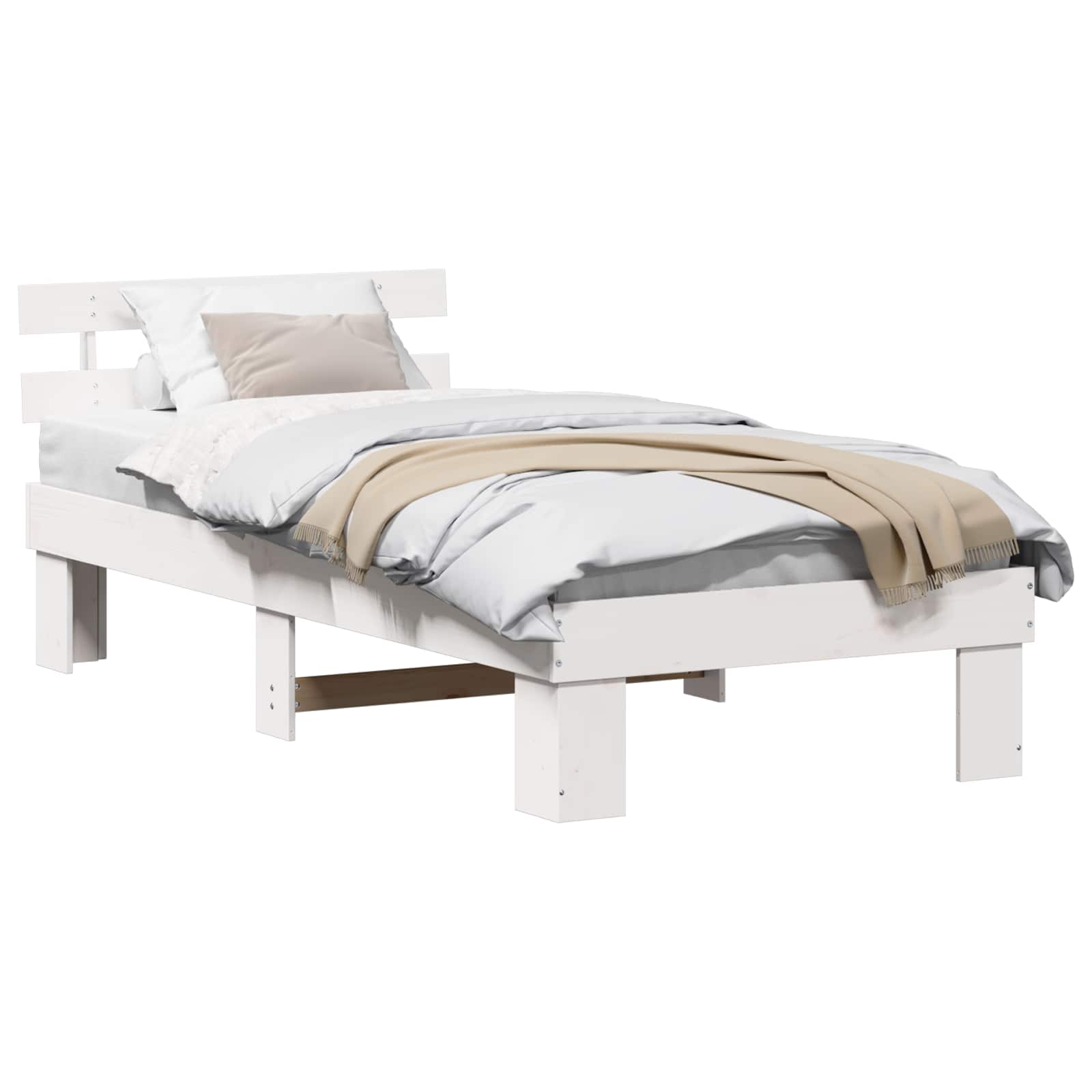 Sängram med huvudgavel Vit 75 x 190 cm Massiv furu