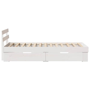 Sängram med huvudgavel med låda Vit 80 x 200 cm Massiv furu