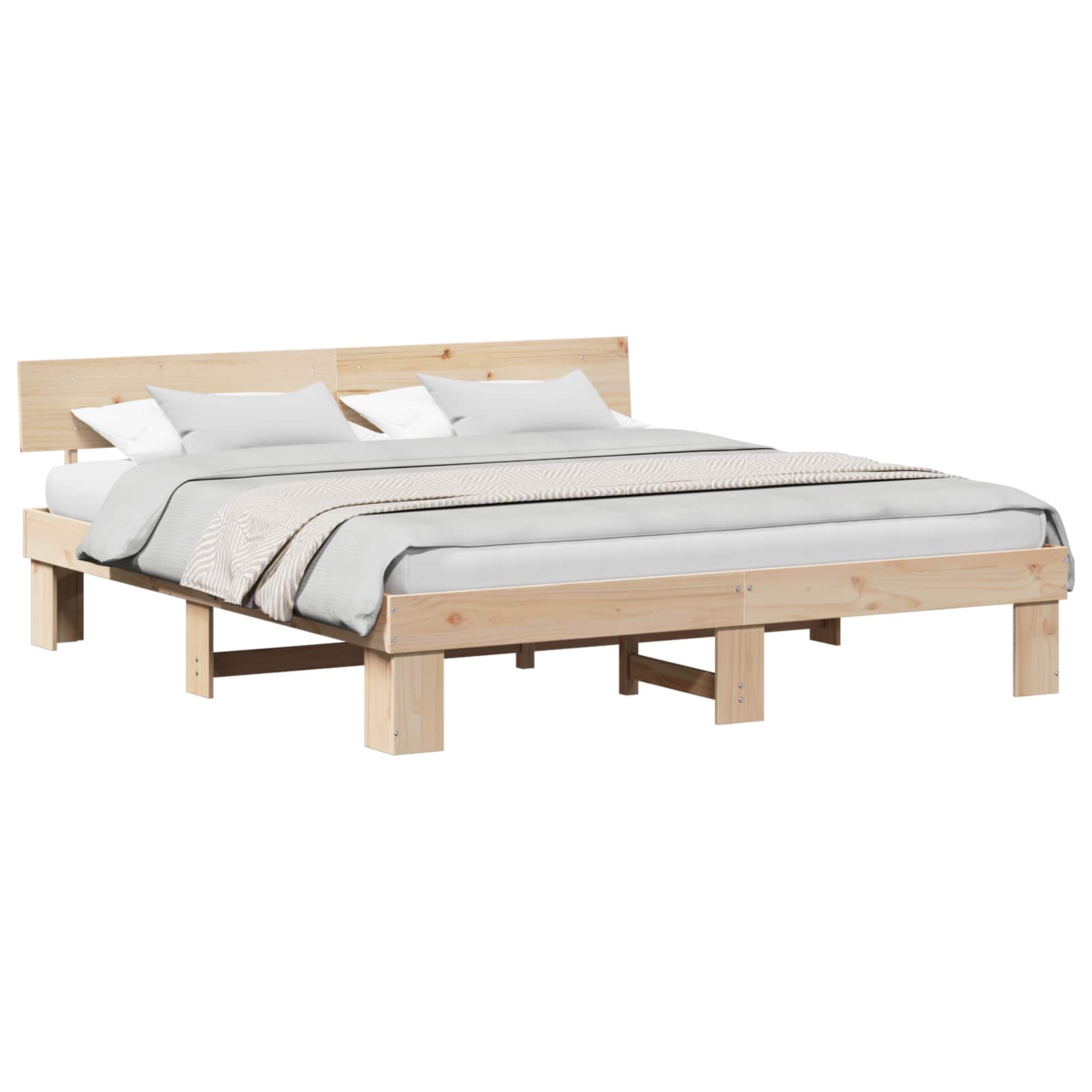 Sängram med huvudgavel Naturfärg 180 x 200 cm Massiv furu