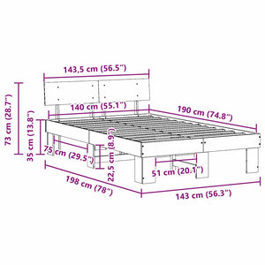 Sängram med huvudgavel Naturfärg 140 x 190 cm Massiv furu