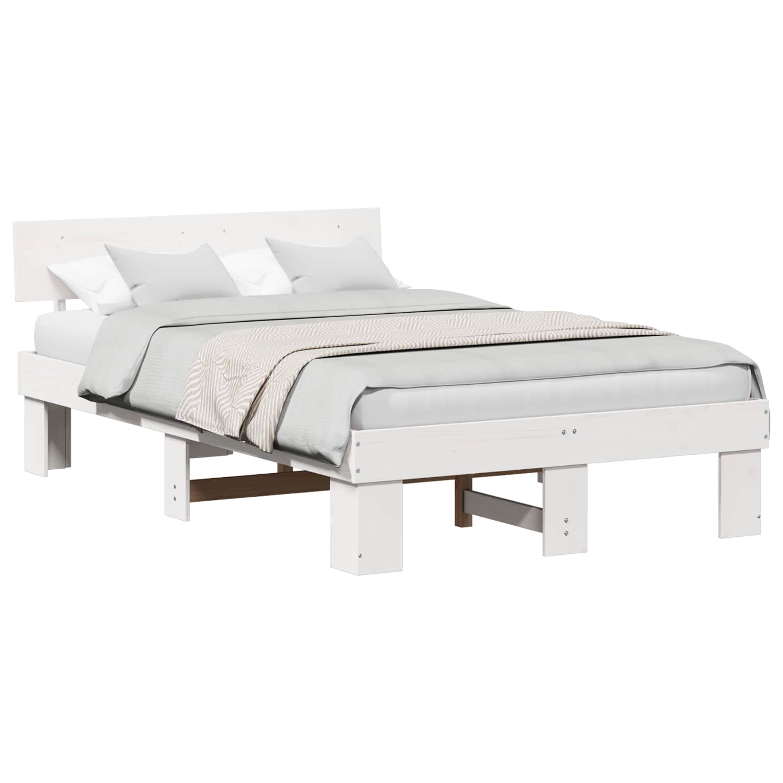 Sängram med huvudgavel Vit 140 x 190 cm Massiv furu