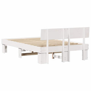 Sängram med huvudgavel Vit 135 x 190 cm Massiv furu