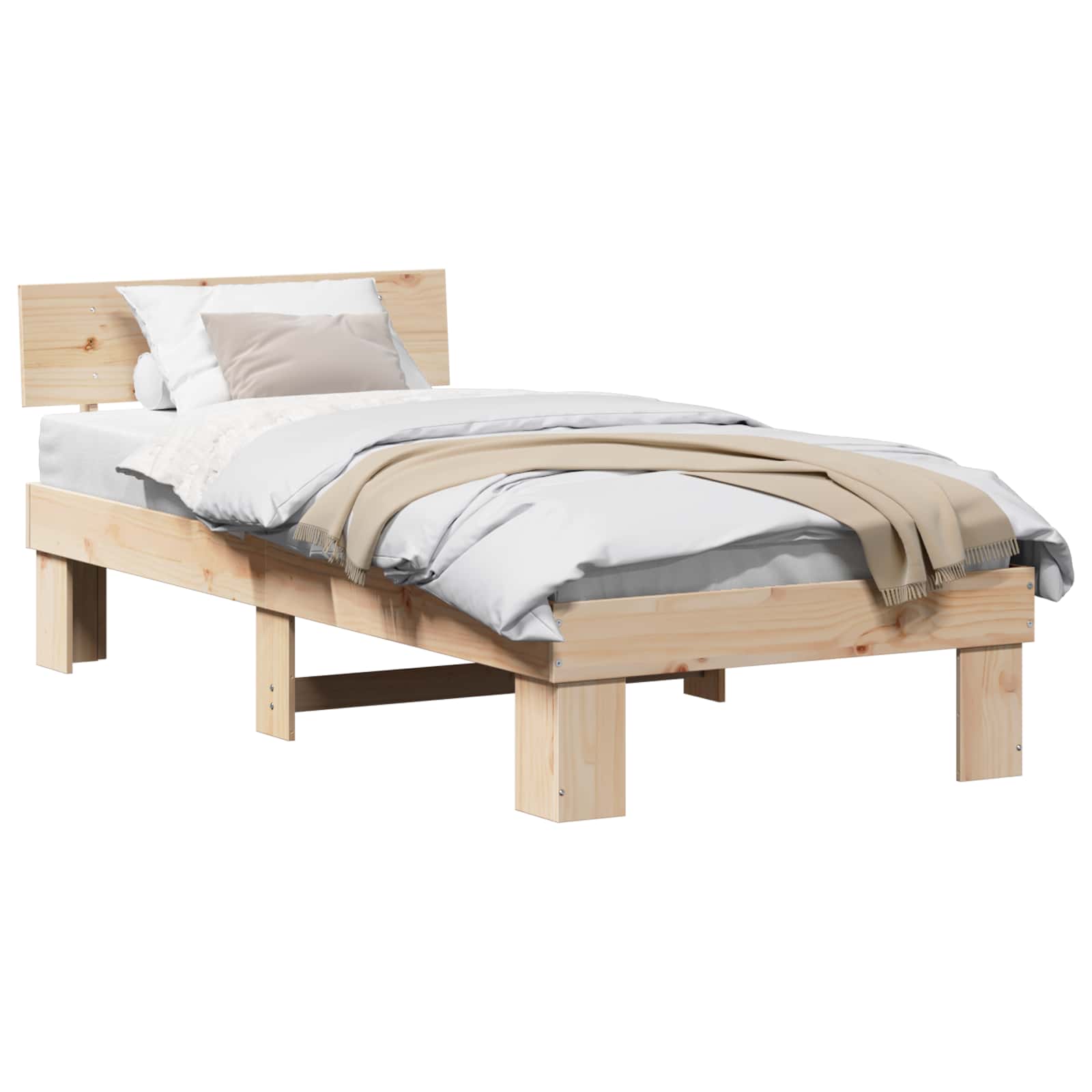 Sängram med huvudgavel Naturfärg 80 x 200 cm Massiv furu