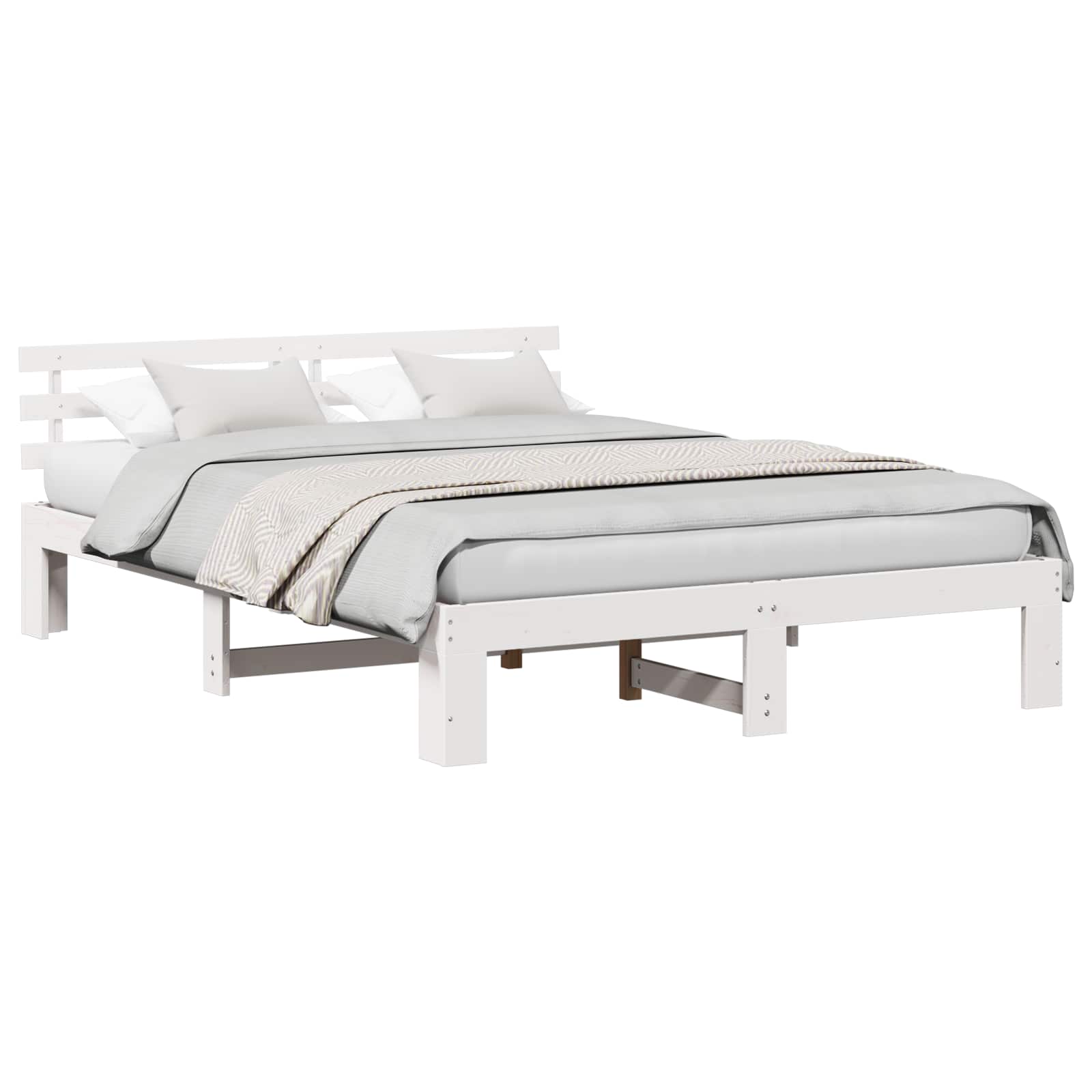 Sängram med huvudgavel Vit 150 x 200 cm Massiv furu