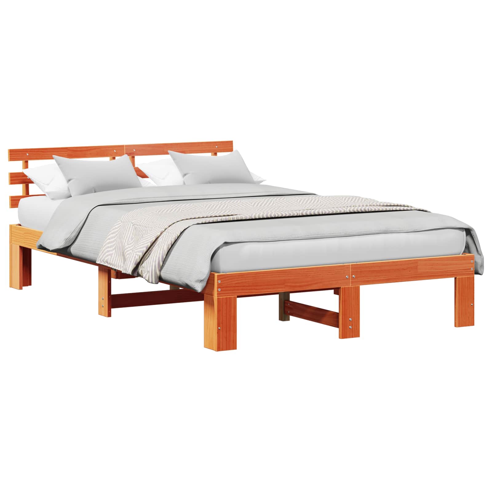 Sängram med huvudgavel Vaxbrun 140 x 190 cm Massiv furu