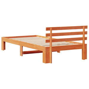 Sängram med huvudgavel Vaxbrun 100 x 200 cm Massiv furu