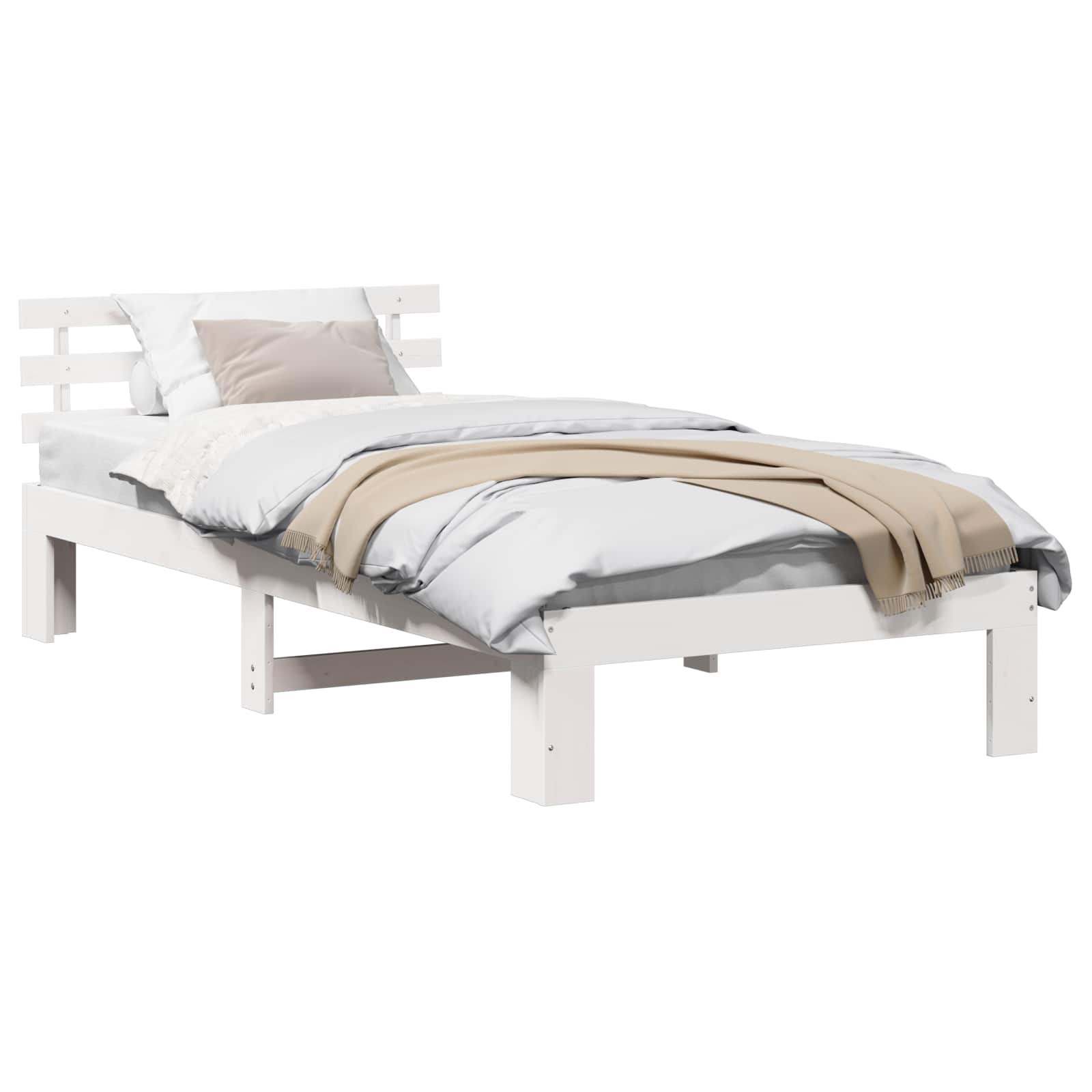Sängram med huvudgavel Vit 75 x 190 cm Massiv furu
