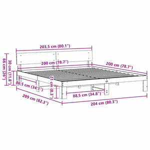 Sängram med huvudgavel Vit 200 x 200 cm Massiv furu