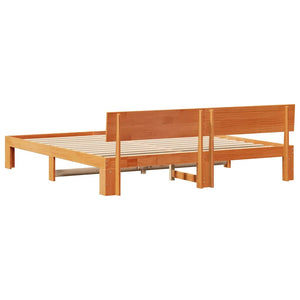 Sängram med huvudgavel Vaxbrun 200 x 200 cm Massiv furu