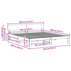 Sängram med huvudgavel Naturfärg 180 x 200 cm Massiv furu