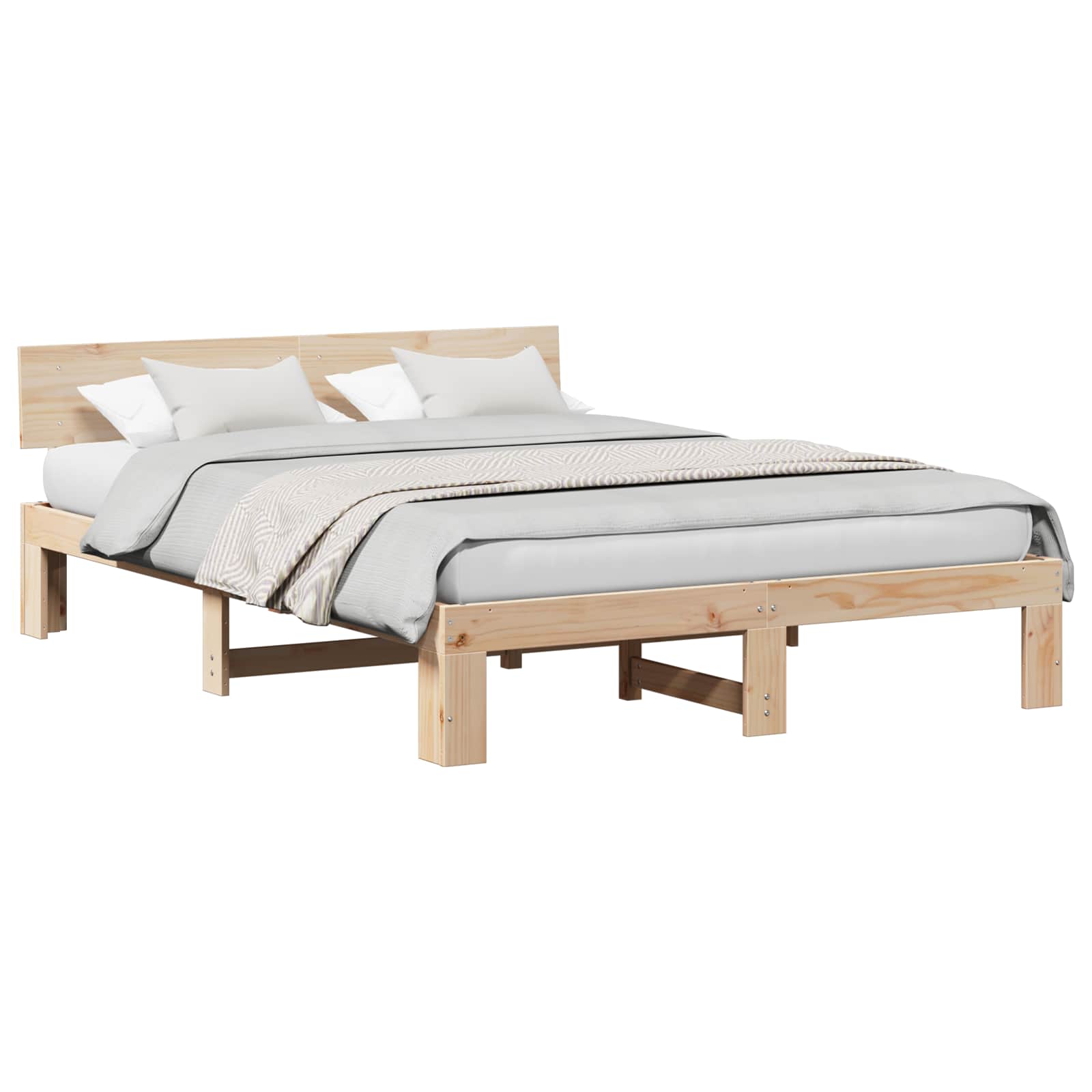 Sängram med huvudgavel Naturfärg 160 x 200 cm Massiv furu