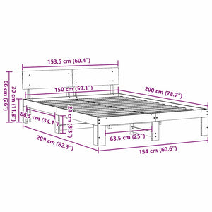 Sängram med huvudgavel Vit 150 x 200 cm Massiv furu