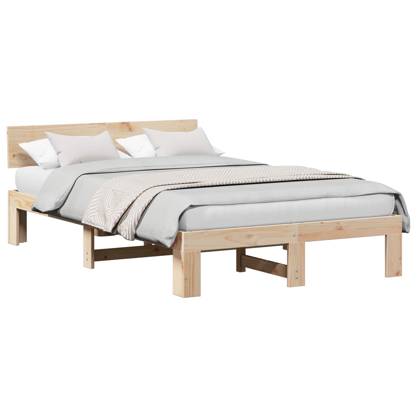 Sängram med huvudgavel Naturfärg 120 x 190 cm Massiv furu