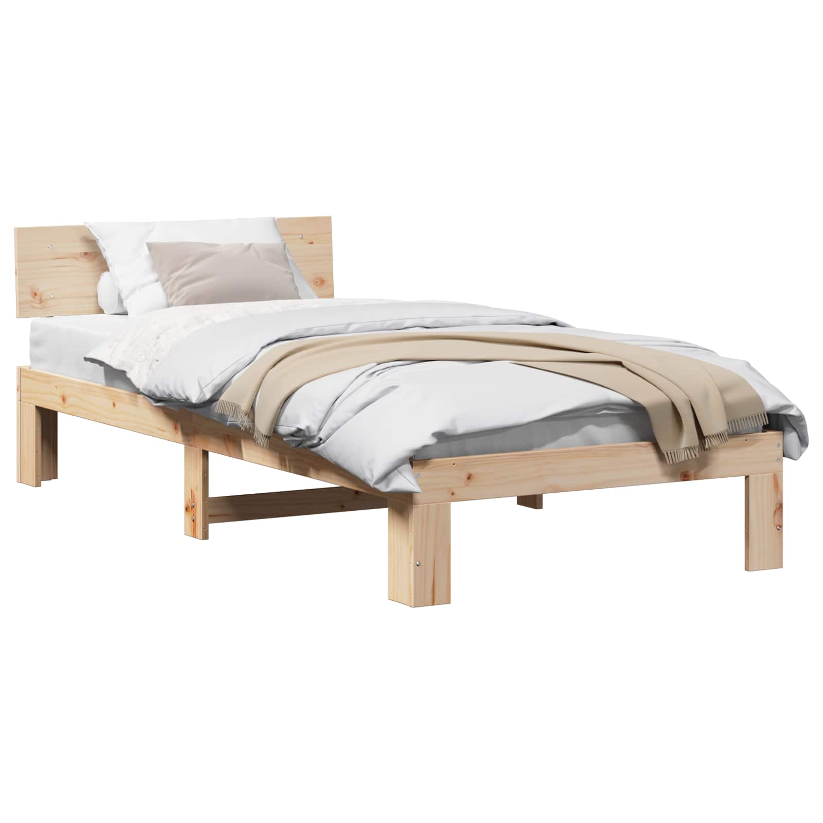 Sängram med huvudgavel Naturfärg 100 x 200 cm Massiv furu