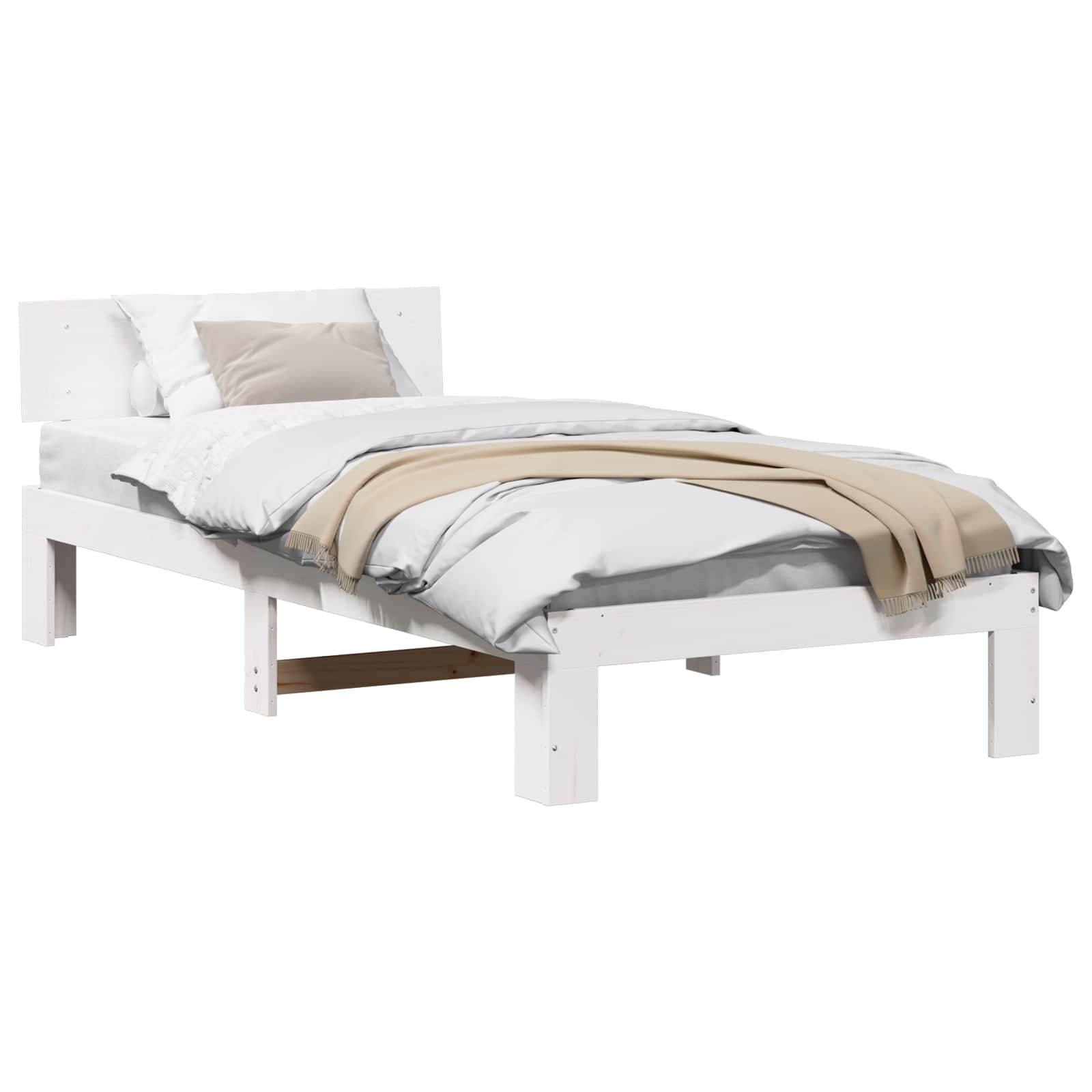 Sängram med huvudgavel Vit 90 x 200 cm Massiv furu
