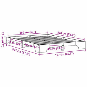 Sängram Vit 160 x 200 cm Massiv furu