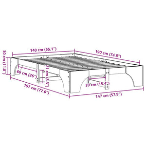 Sängram Vit 140 x 190 cm Massiv furu