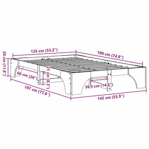 Sängram Vaxbrun 135 x 190 cm Massiv furu