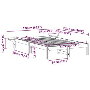 Sängram Vit 120 x 200 cm Massiv furu