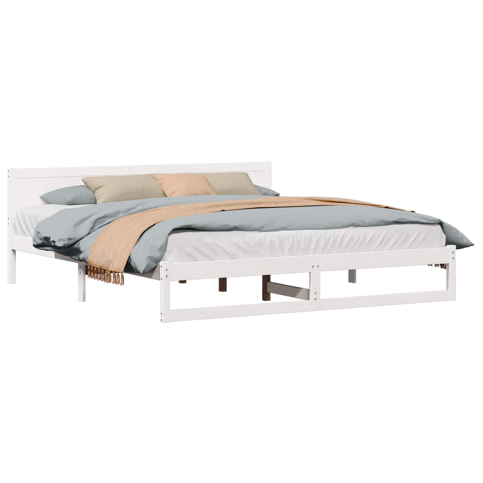 Sängram med huvudgavel Vit 180 x 200 cm Massiv furu