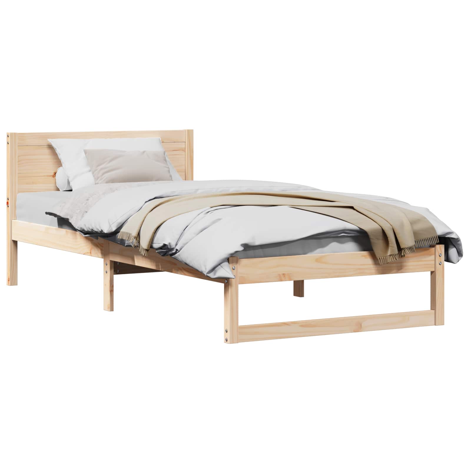 Sängram med huvudgavel Naturfärg 90 x 190 cm Massiv furu