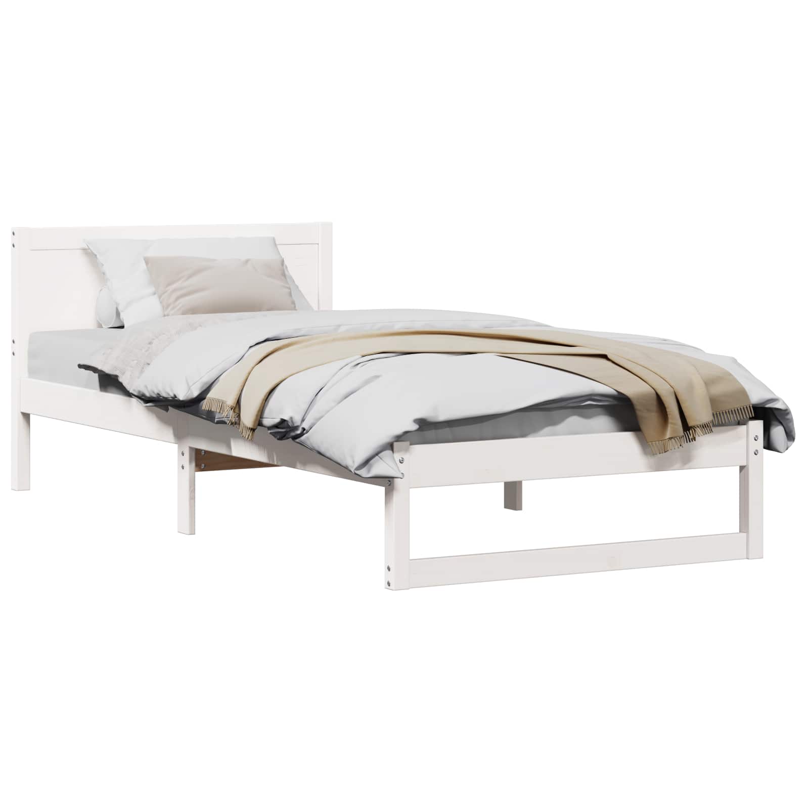 Sängram med huvudgavel Vit 90 x 190 cm Massiv furu