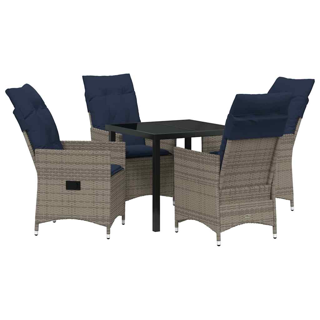 Bord- och stolset med kudde 5 pcs Grå PE Rattan