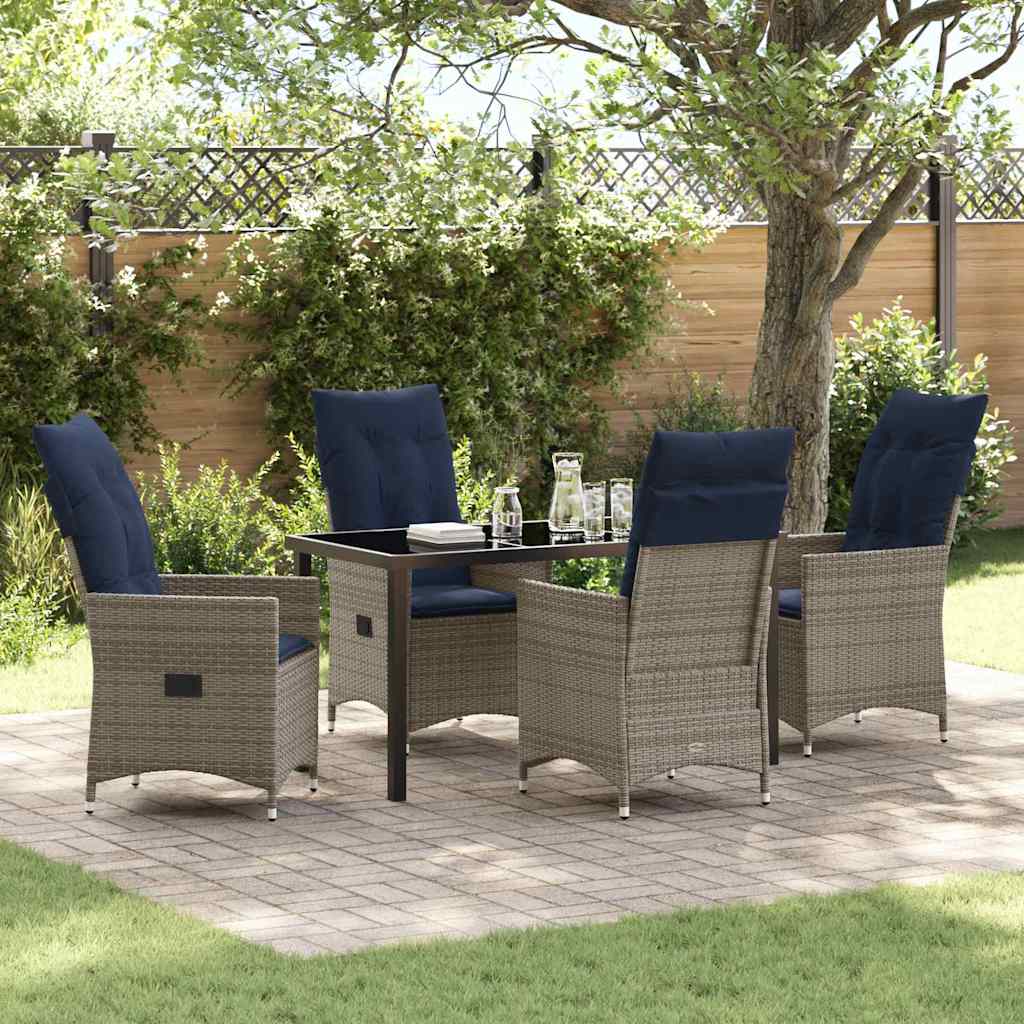 Bord- och stolset med kudde 5 pcs Grå PE Rattan