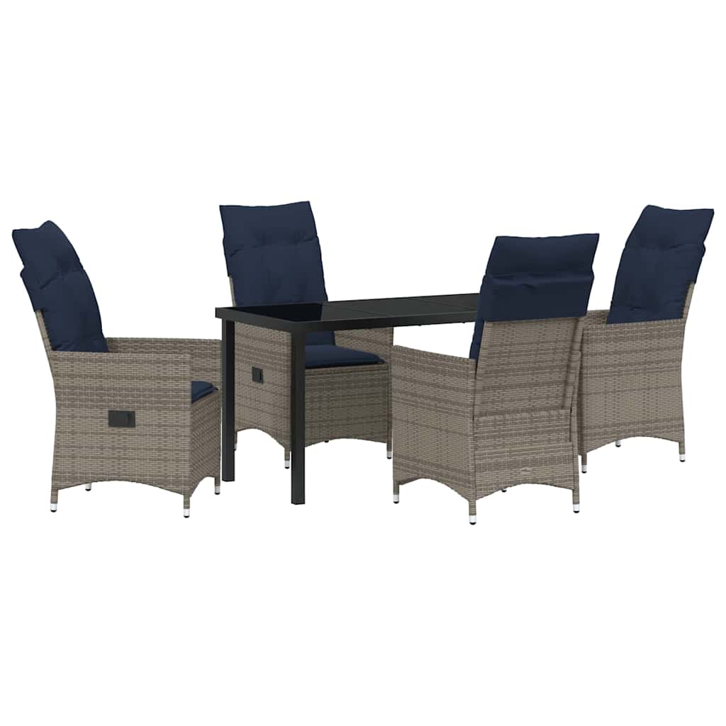 Bord- och stolset med kudde 5 pcs Grå PE Rattan