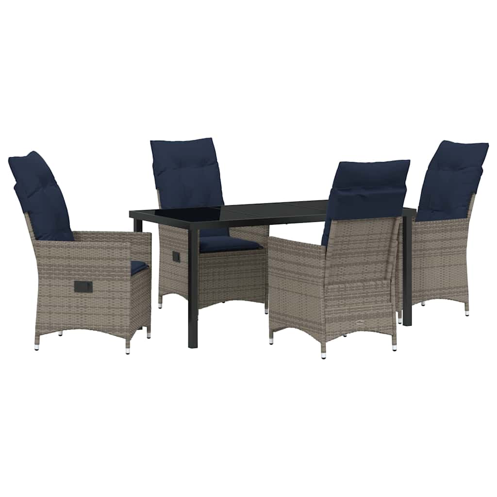 Bord- och stolset med kudde 5 pcs Grå PE Rattan