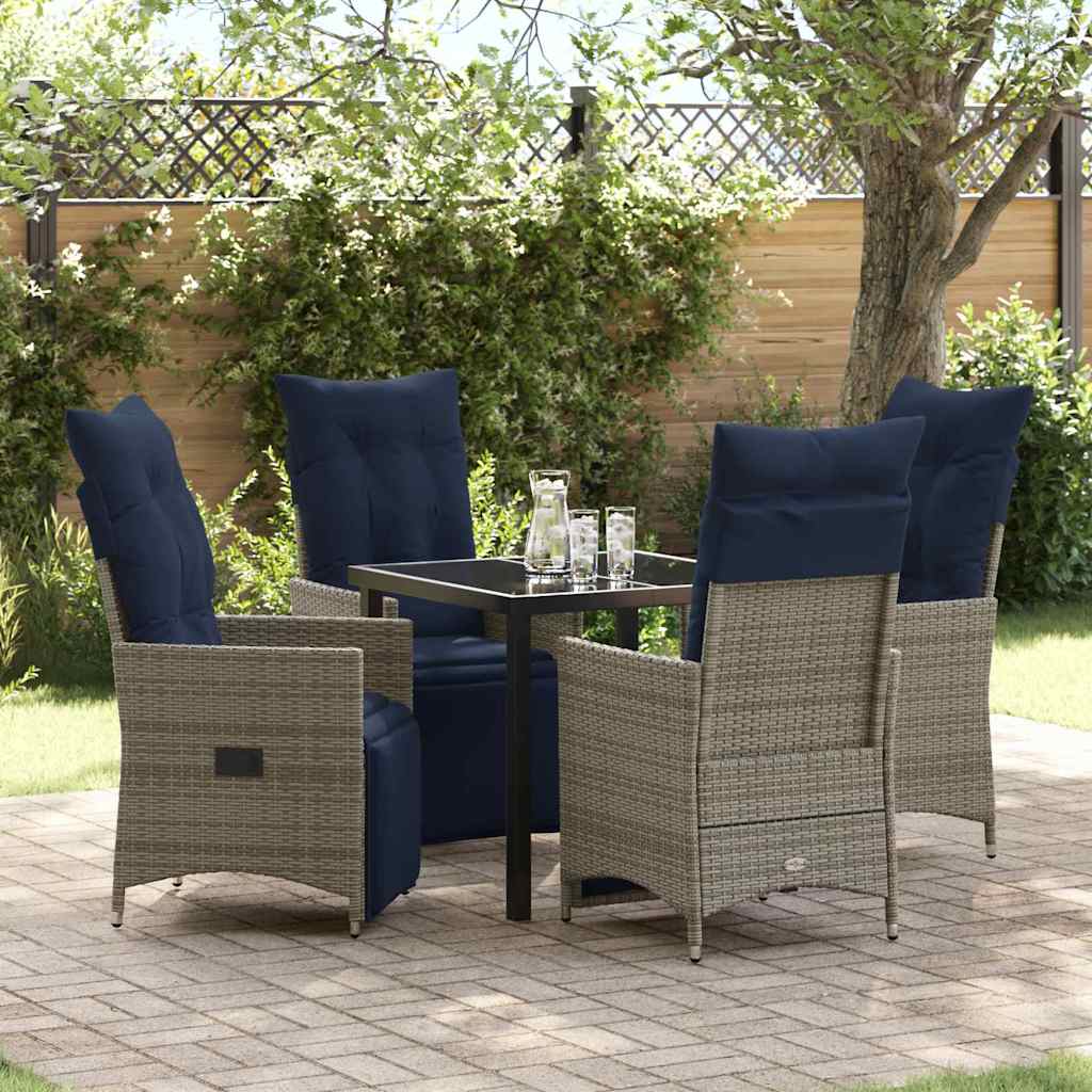 Bord- och stolset med kudde 5 pcs Grå PE Rattan