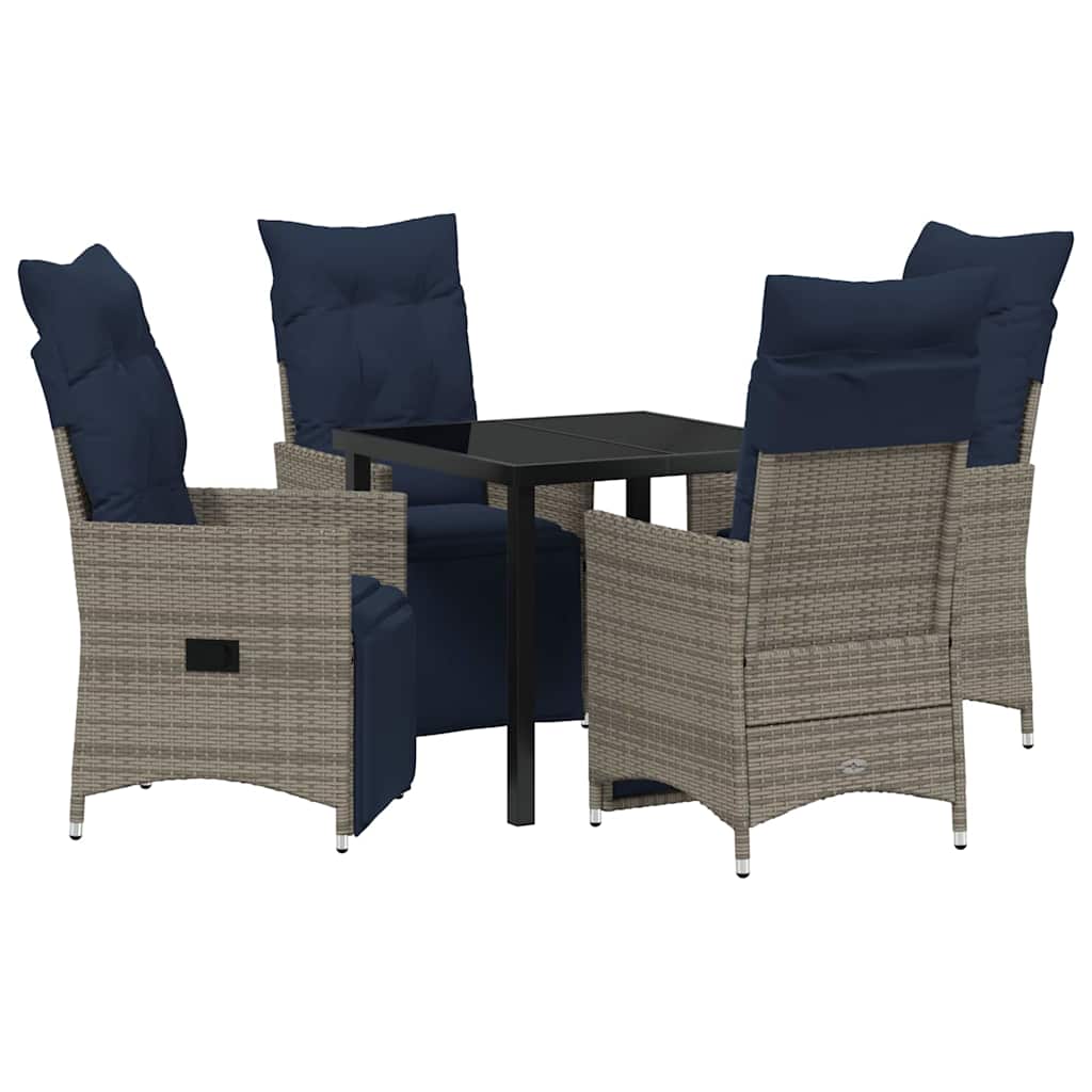 Bord- och stolset med kudde 5 pcs Grå PE Rattan