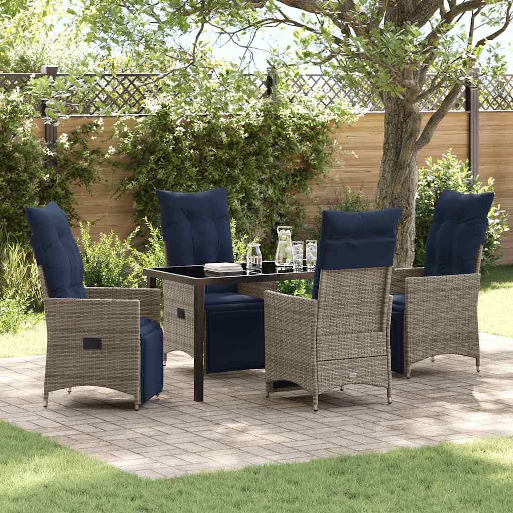 Bord- och stolset med kudde 5 pcs Grå PE Rattan