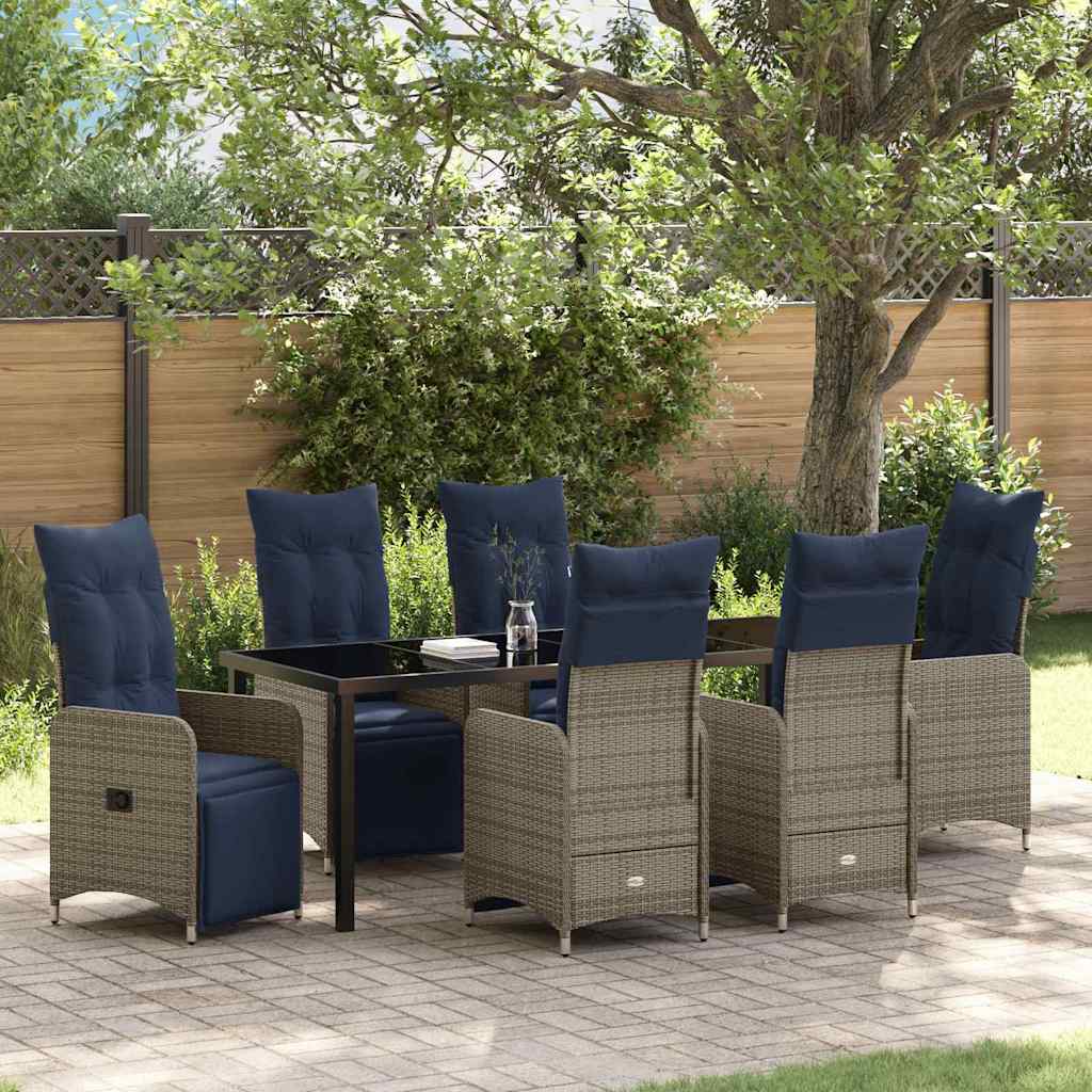 Bord- och stolset med kudde 7 pcs Grå PE Rattan