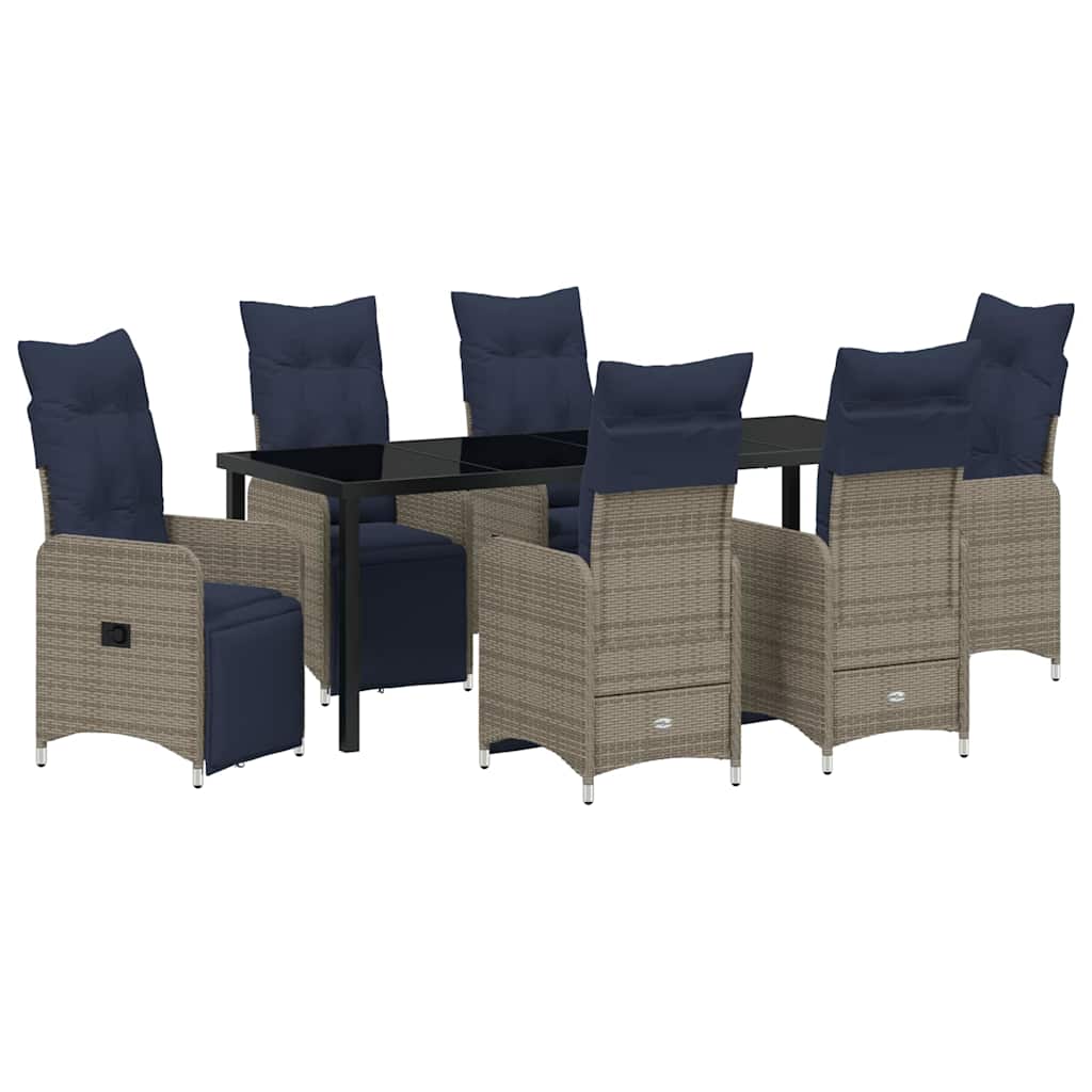 Bord- och stolset med kudde 7 pcs Grå PE Rattan