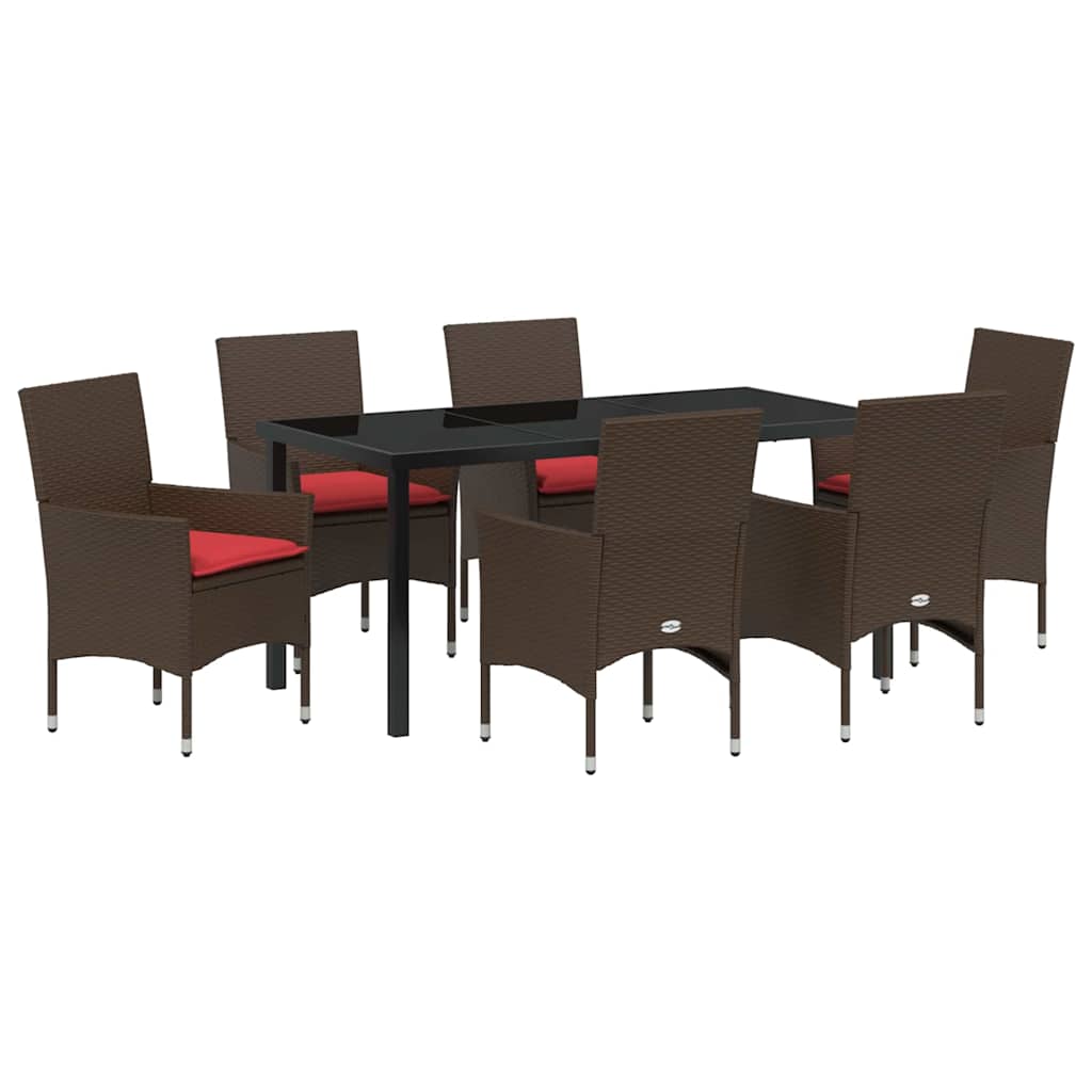 Bord- och stolset med kudde 7 pcs Brun PE Rattan