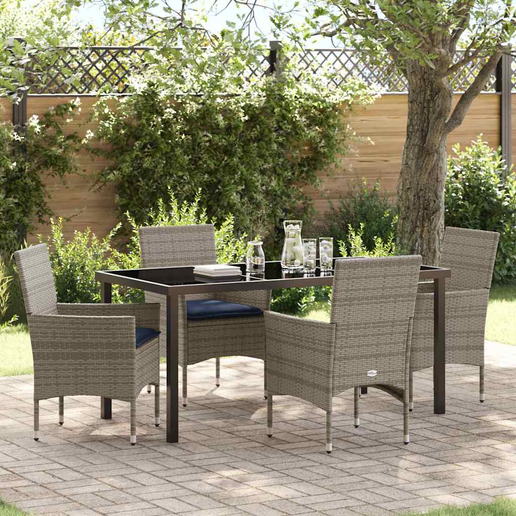 Bord- och stolset med kudde 5 pcs Grå PE Rattan