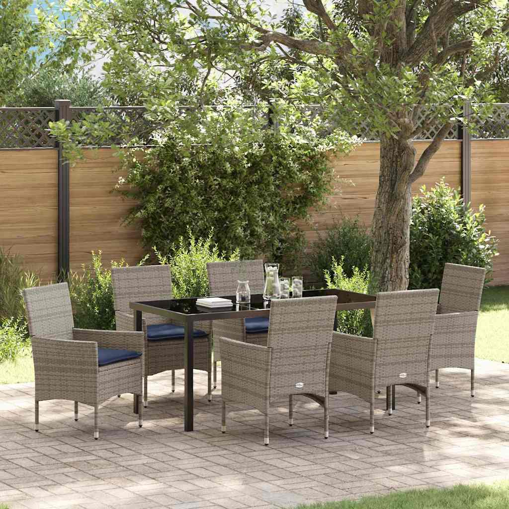 Bord- och stolset med kudde 7 pcs Grå PE Rattan