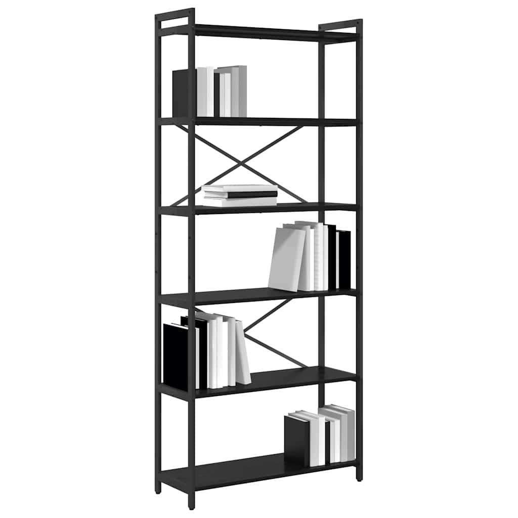 Hyllsystem Svart Ek 80 x 30 x 189,5 cm Konstruerat trä