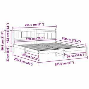 Sängram med huvudgavel Brun 200 x 200 cm Massiv furu