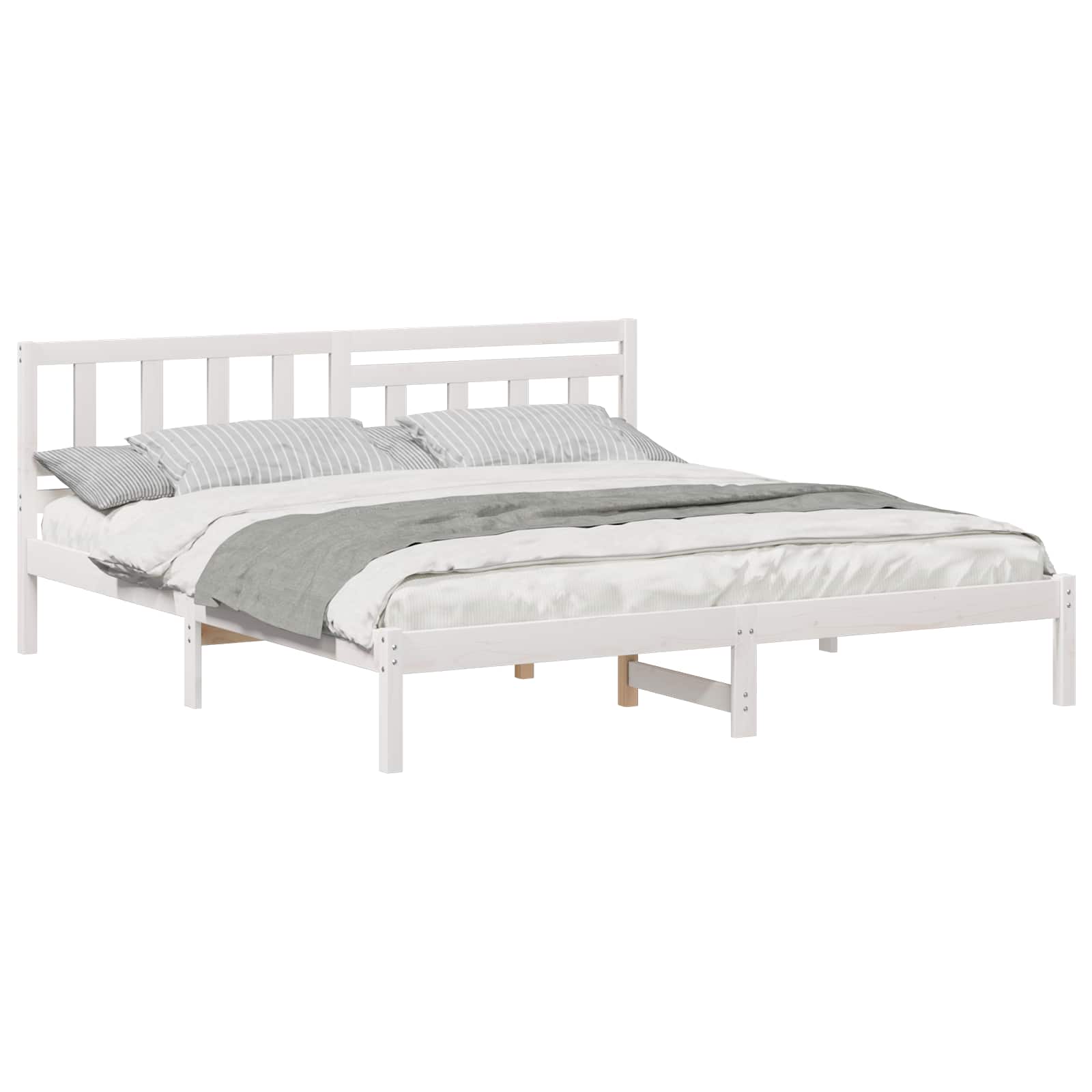 Sängram med huvudgavel Vit 200 x 200 cm Massiv furu