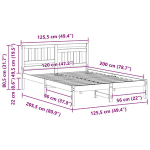 Sängram med huvudgavel Vaxbrun 120 x 200 cm Massiv furu