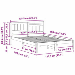 Sängram med huvudgavel Vit 120 x 190 cm Massiv furu